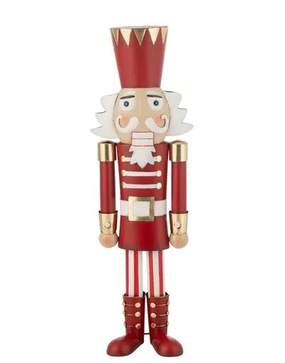 Bílo-červená kovová socha Louskáček - 28*20*89 cm 47922