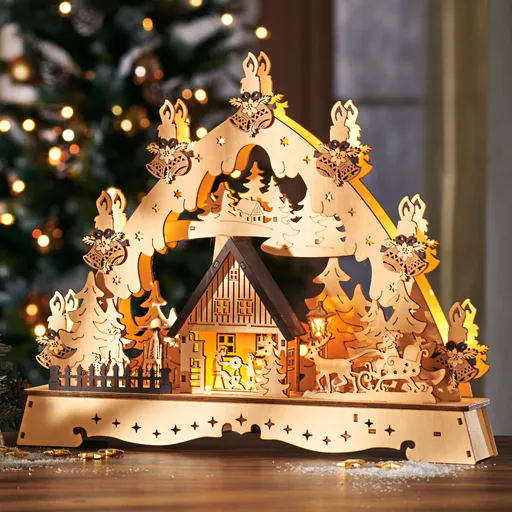 LED dřevěný vánoční svícen