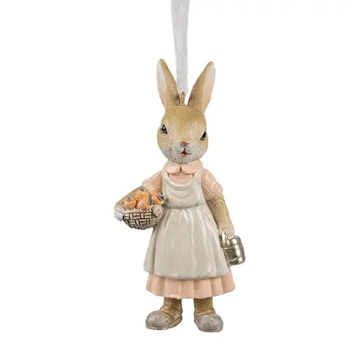 Béžová závěsná dekorace králíček s košíčkem mrkviček - 6*3*12 cm Clayre & Eef
