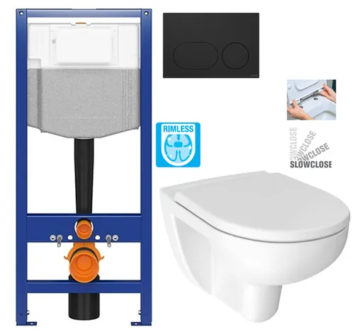 CERSANIT předstěnový instalační systém s černým tlačítkem K97-0637 + WC JIKA LYRA PLUS RIMLESS + SEDÁTKO DURAPLAST SLOWCLOSE K97-526 0637 LY2