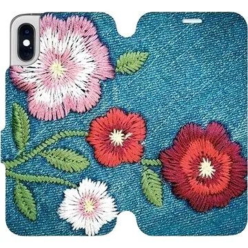 Flipové pouzdro na mobil Apple iPhone XS - MD05P Džínové květy (5903226468768)