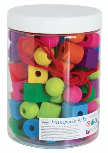 Maxiperle dřevěné barevné se šňůrkou/92 ks