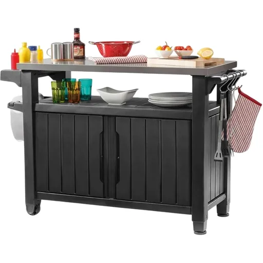 Keter Multifunkční zahradní grilovací stolek UNITY XL 270 l grafit, 134 x 52 x 90 cm