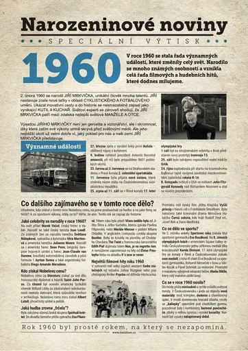 Narozeninové noviny 1960 s vlastní fotografií a textem, S fotografií a textem