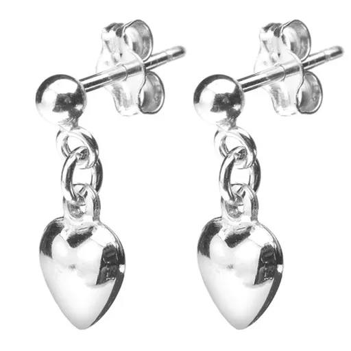 Stříbrné puzetové náušnice 925 - visící plné srdíčko