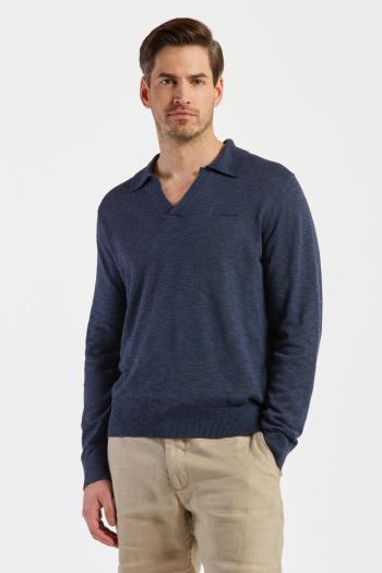 SVETR GANT COTTON LINEN POLO DEEP OCEAN