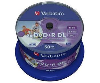 VERBATIM DVD+R(50-pack)DoubleLayer/Spindle/8X/8.5GB/Printable/NoID