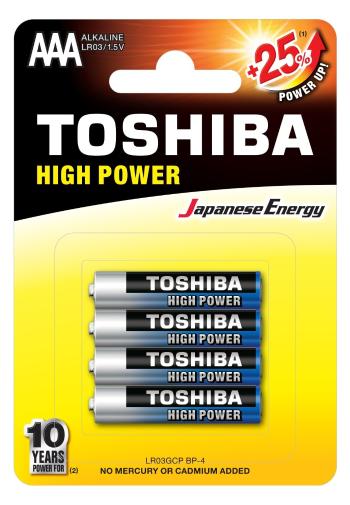 Ceruzaelem AAA (LR03) , 1.5 Volt , 4 darab , tartós , elem , High Power , TOSHIBA