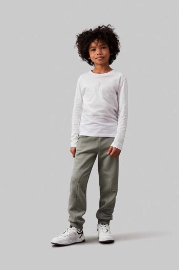 Dětské tepláky Calvin Klein Jeans FLEECE JOGGER zelená barva, hladké, IB0IB02123