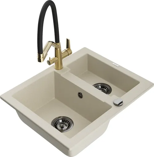 MEXEN/S Carlos granitový dřez 1.5 včetně baterie Duo, béžová 6518-69-671701-57-B