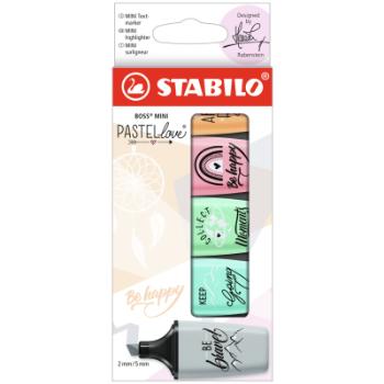 Zvýrazňovač - STABILO BOSS MINI Pastellove 2.0 - 5 ks sada - růžová, tyrkysová, mátová, šedá, oranžo