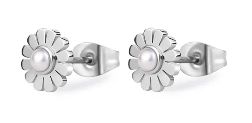 S'Agapõ Ocelové náušnice Kytičky s perlami Message SSG34