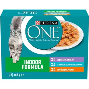 Purina One indoor multipack lahodný výběr ve šťávě 12 × 85 g (7613287903891)