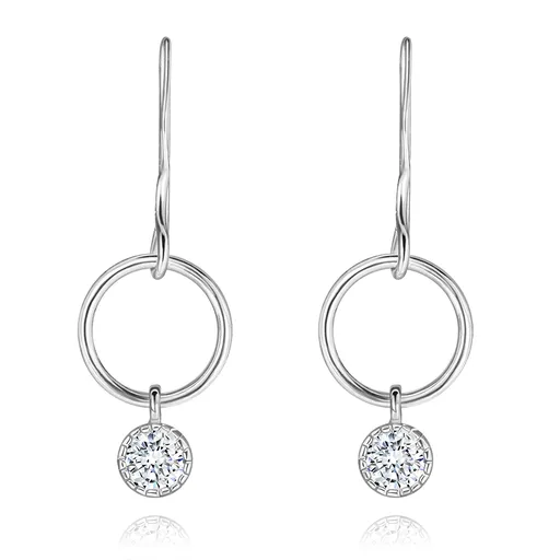 Stříbrné náušnice 925 - květina s čirými zirkony, obrys kruhu, afro háček