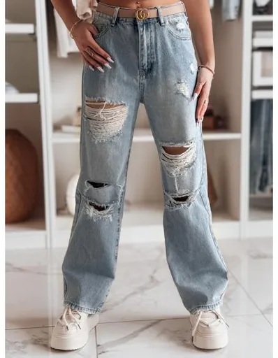 Dámské džíny široké nohavice s dírami NOWISTA modré