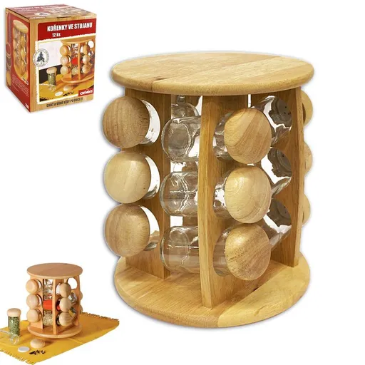 Kořenka sklo/dřevo 12 ks+stojan dřevo - ORION