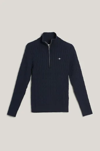 SVETR GANT STRETCH COTTON CABLE HALF-ZIP EVENING BLUE