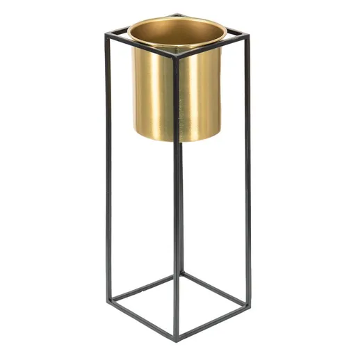 Zlatý  dekorační obal na květináš v kovové konstrukci Boten - 14*14*44 cm Clayre & Eef