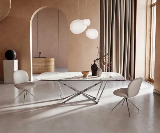 Jídelní stůl Edge oválný 240x120 keramika Calacatta Luxe bílá