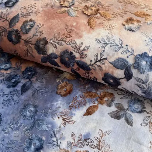 Bavlněná látka TIE DYE EMBROIDERY Poppy design I