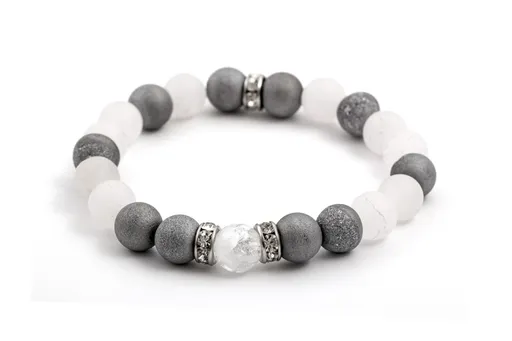 Agato Korálkový náramek z jadeitu a drúz achátu MINK75/17