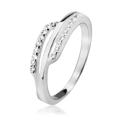 Stříbrný prsten 925, dva zirkonové proužky, hladký pás uprostřed - Velikost: 54