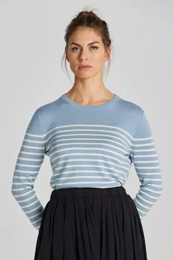 SVETR GANT FINE KNIT STRIPED C-NECK DOVE BLUE