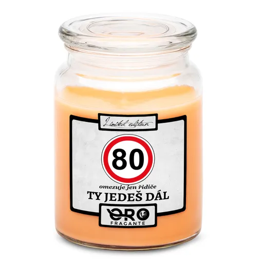 Svíčka Ty jedeš dál – výběr věku (věk: 80, Vůně svíčky: Tropické ovoce)