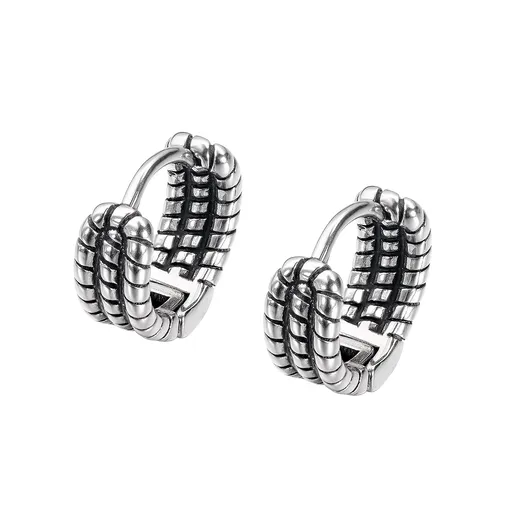 Kulaté náušnice z oceli - patinovaná hadí kůže, puzetové zapínání