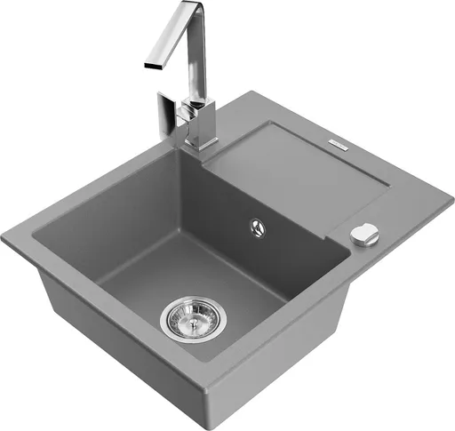 MEXEN/S Enzo granitový dřez 1-miska s odkapávačem včetně baterie Rita, šedý 6506-71-670300-00