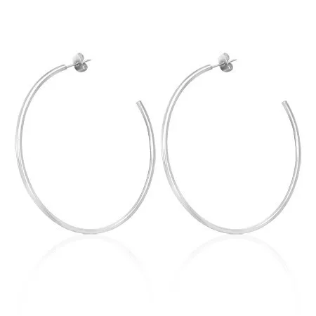Ocelové náušnice, hladké kruhy, stříbrná barva, puzetové zapínání