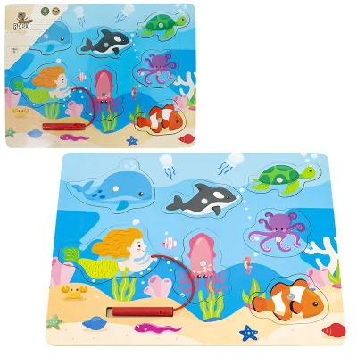 BABU - Dřevěné puzzle s prutem mořský svět