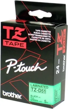 Brother TZ-D51 / TZe-D51, 5mm, černý tisk/zelený podklad, originální páska