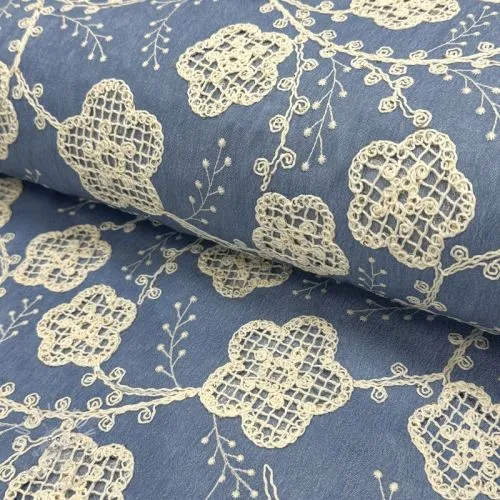 Bavlněná látka JEANS EMBROIDERY Flora design D