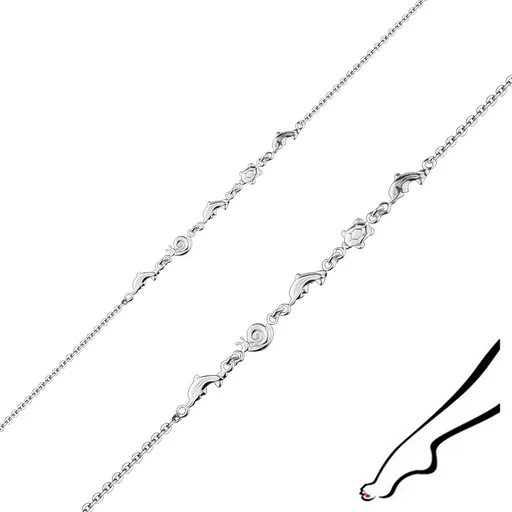 Náramek na zápěstí nebo kotník ze stříbra 925 - nastavitelný, skákající delfíni, želva, slimák