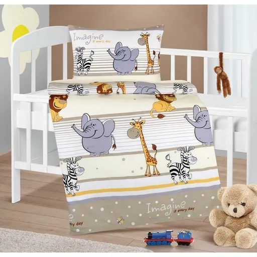 Bellatex Dětské bavlněné povlečení do postýlky Agáta Safari béžová, 90 x 135 cm, 45 x 60 cm