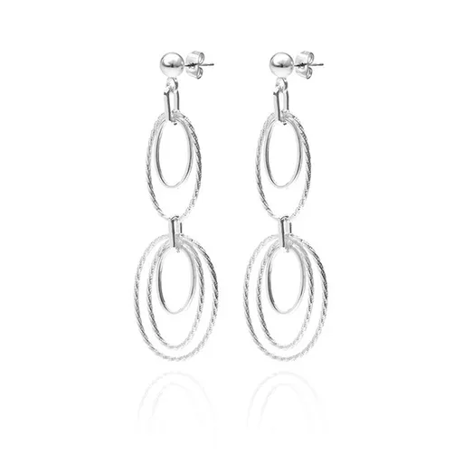 Náušnice ze stříbra 925 - visící ovály s točitým vroubkováním