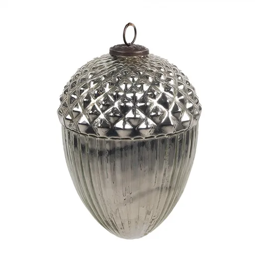 Stříbrná skleněná vánoční ozdoba ve tvaru žaludu XL - Ø 15*21 cm 6GL4540XL