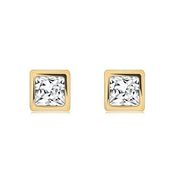 Zlaté náušnice 14K v tvare kocky s čírym zirkónom
