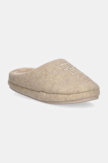 Pantofle Tommy Hilfiger TH EMBROIDERED BASICS SLIPPER béžová barva, FW0FW08135