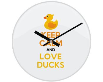 Hodiny skleněné Keep calm and love ducks