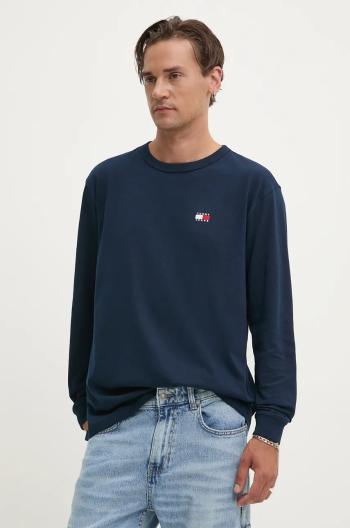 Bavlněné tričko s dlouhým rukávem Tommy Jeans tmavomodrá barva, s aplikací, DM0DM18436