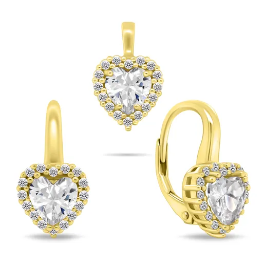 Brilio Silver Pozlacený srdíčkový set šperků se zirkony SET273Y (přívěsek, náušnice)
