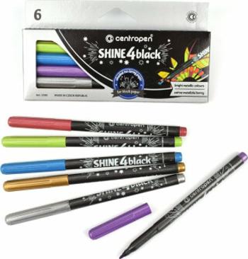 Centropen SHINE 4 BLACK Popisovače - sada 6 metalických barev