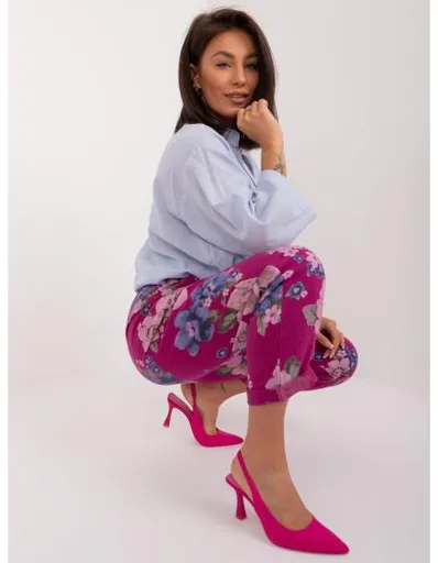 Dámské kalhoty ze lněné směsové látky fialové