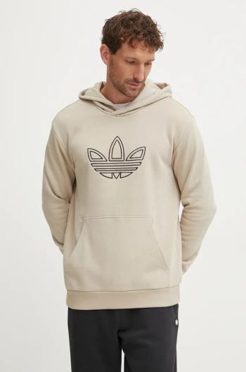 Bavlněná mikina adidas Originals Outline Hoodie pánská, béžová barva, s kapucí, s potiskem, JJ1505