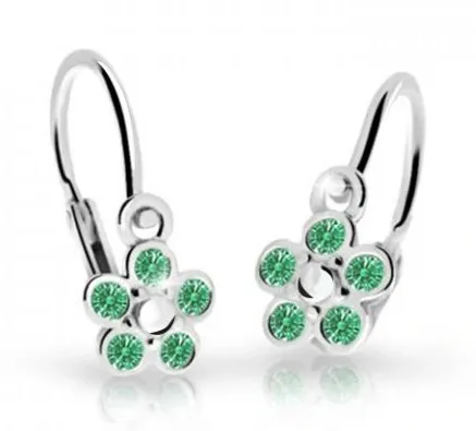 Cutie Jewellery Dětské kytičkové náušnice z bílého zlata C2744-10-X-2 zelená