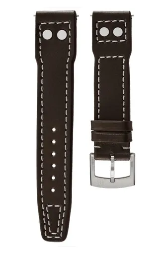 Kožený řemínek Biatec Pilot | Tmavě hnědý - 20 mm - Stříbrná