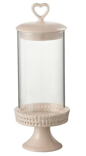 Růžová keramická dóza na noze s víkem Hella Pastel Pink M - Ø 11*31cm 34704