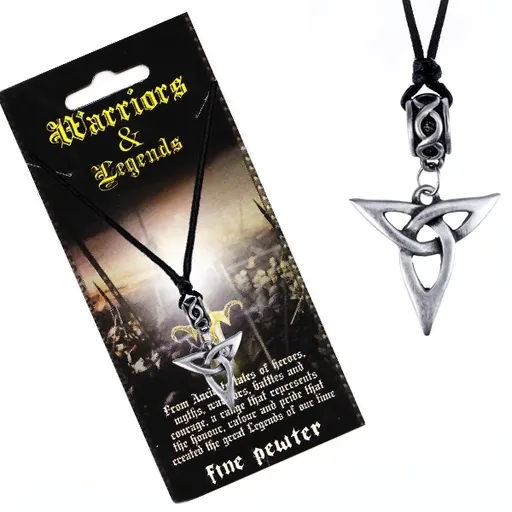 Náhrdelník se šňůrkou - hladký kovový trojcípý uzel, ozdobné očko